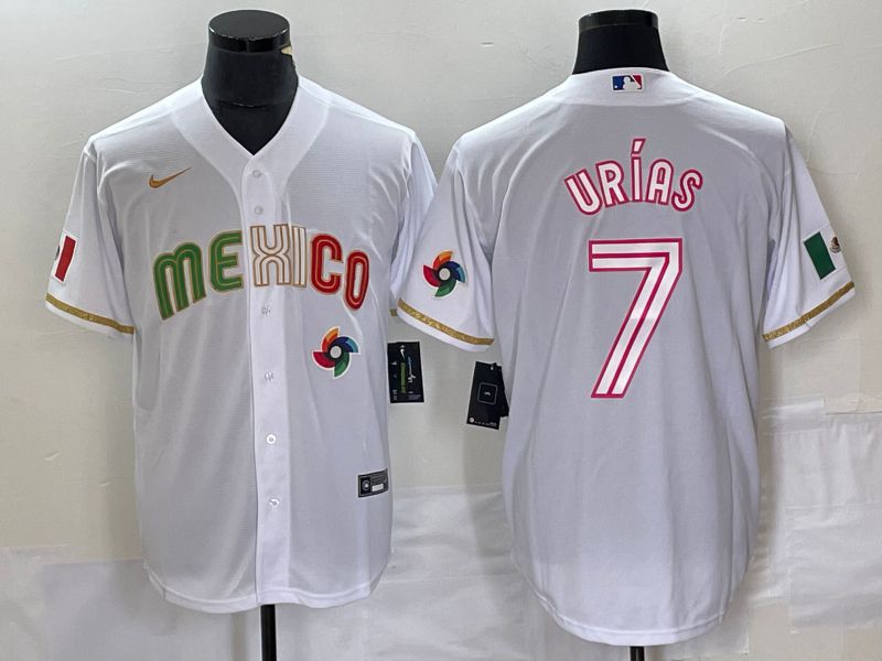 Men 2023 World Cub Mexico 7 Urias White Nike MLB Jersey style 31